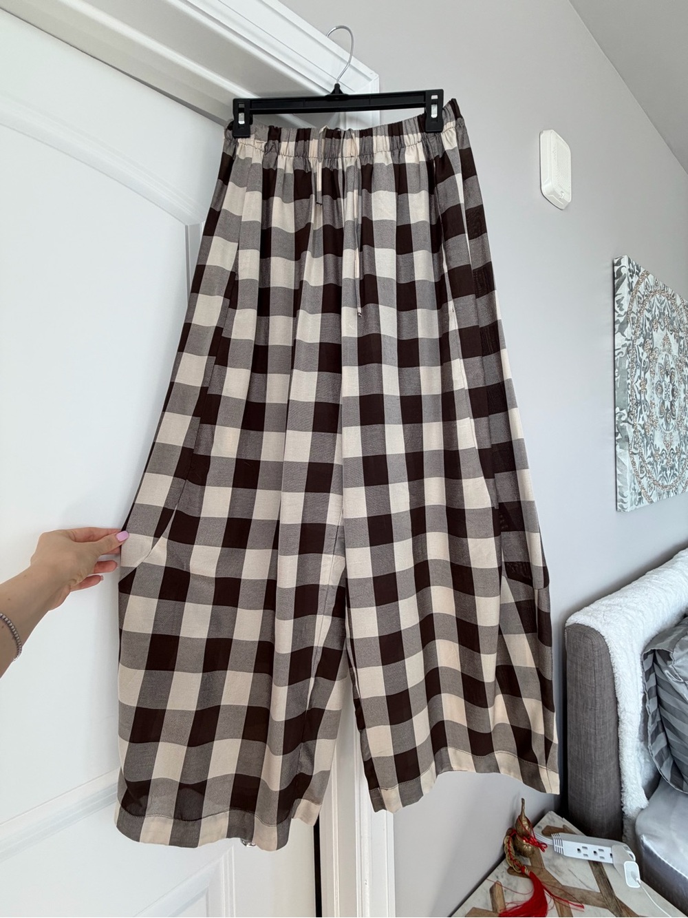 Zara Plaid Brown Beige Wide Leg Pants